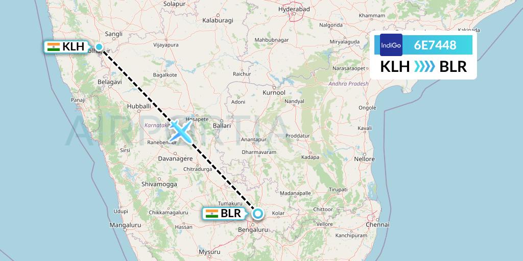 6E7448 IndiGo Airlines Flight Map: India to Bangalore