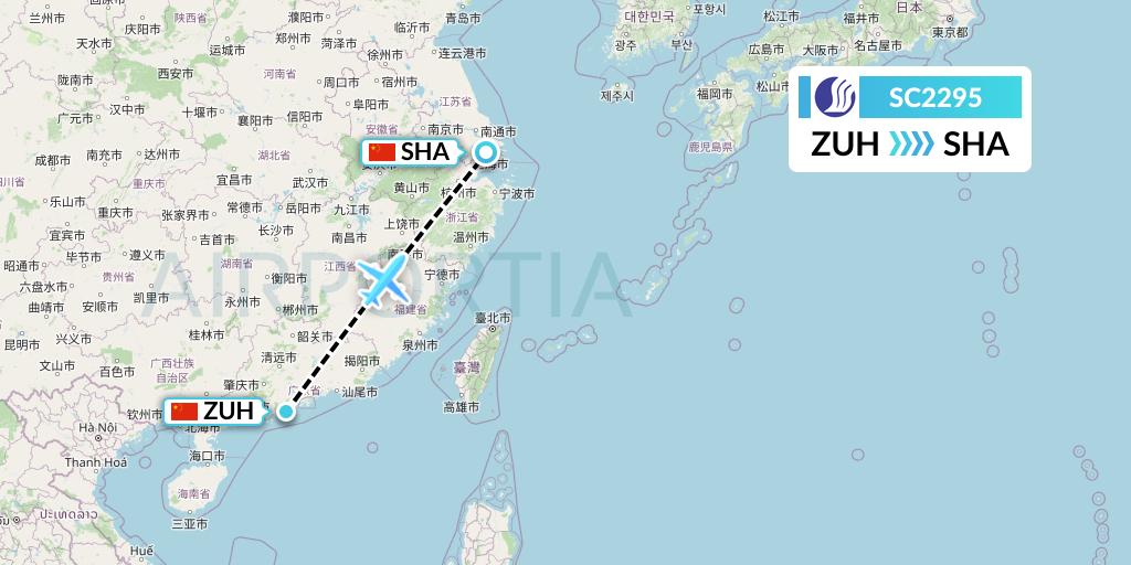 SC2295 Shandong Airlines Flight Map: Zhuhai to Shanghai