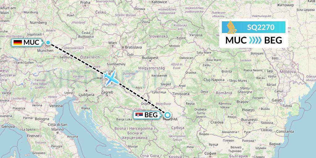 SQ2270 Singapore Airlines Flight Map: Munich to Belgrade
