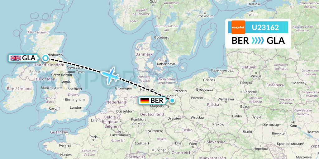 U23162 EasyJet Flight Map: Berlin to Glasgow