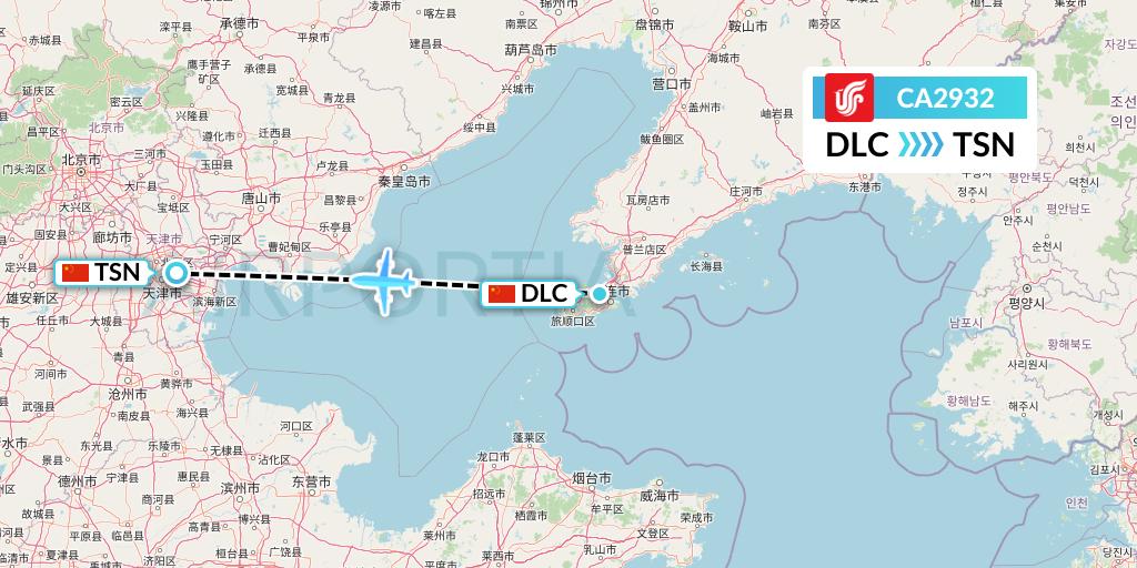CA2932 Air China Flight Map: Dalian to Tianjin