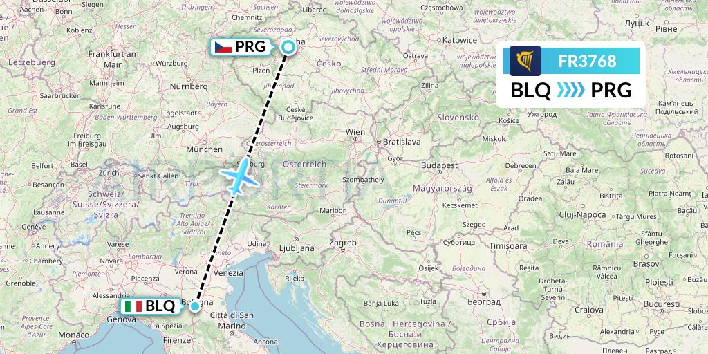FR3768 Ryanair Flight Map: Bologna to Prague