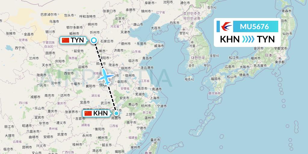 MU5676 China Eastern Airlines Flight Map: Nanchang to Taiyuan