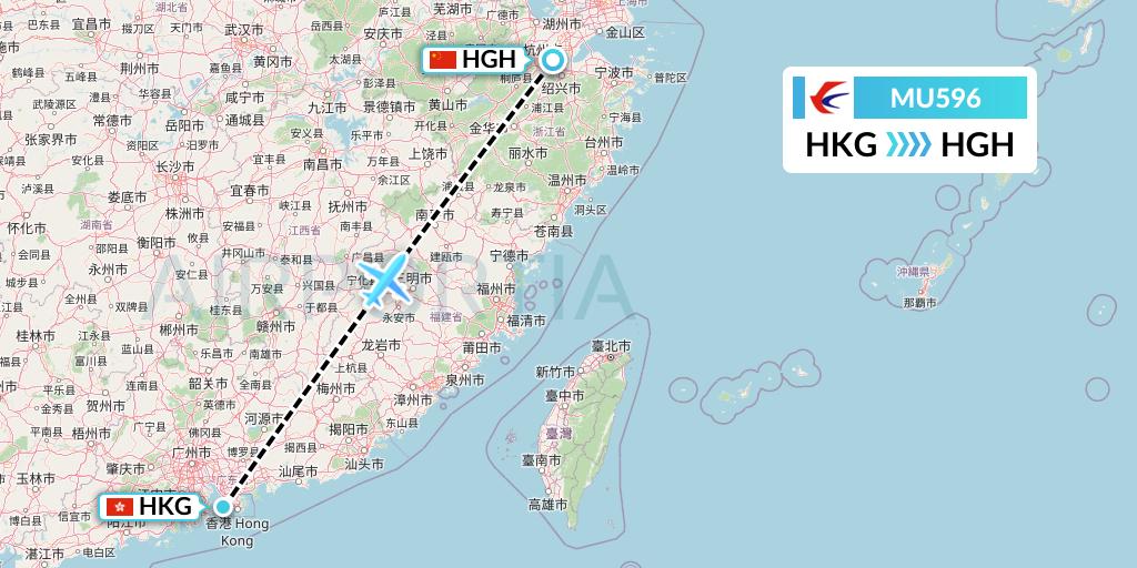 MU596 China Eastern Airlines Flight Map: Hong Kong to Hangzhou