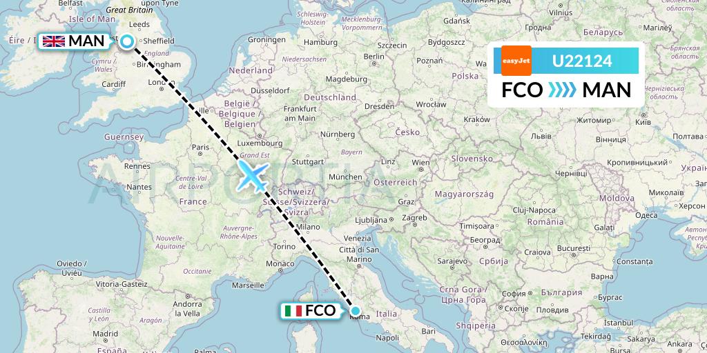 U22124 EasyJet Flight Map: Rome to Manchester