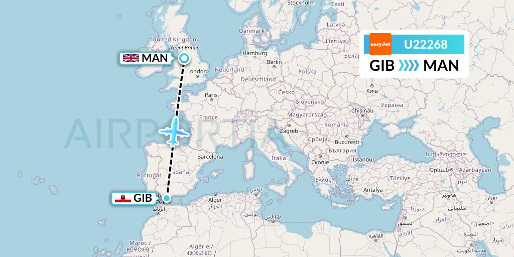 U22268 EasyJet Flight Map: Gibraltar to Manchester