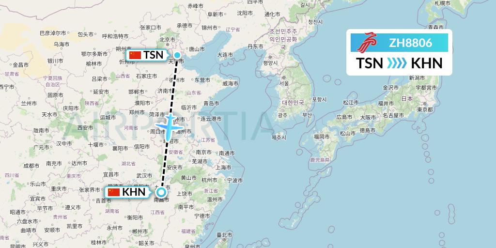 ZH8806 Shenzhen Airlines Flight Map: Tianjin to Nanchang