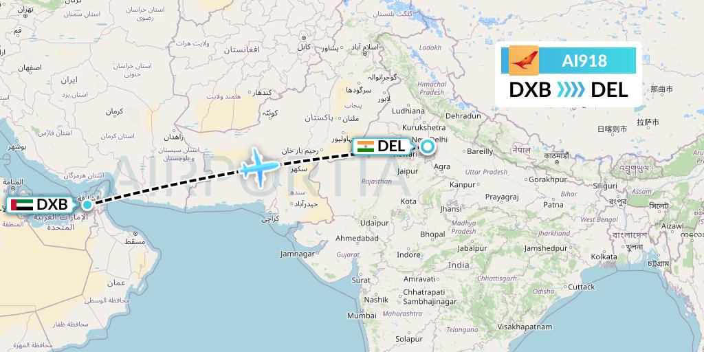 AI918 Air India Flight Map: Dubai to Delhi
