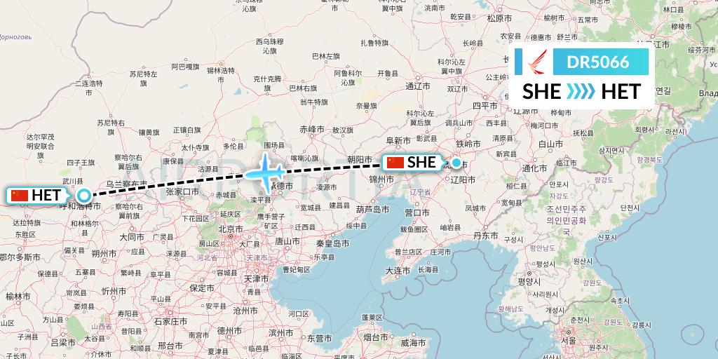 DR5066 Ruili Airlines Flight Map: Shenyang to Hohhot
