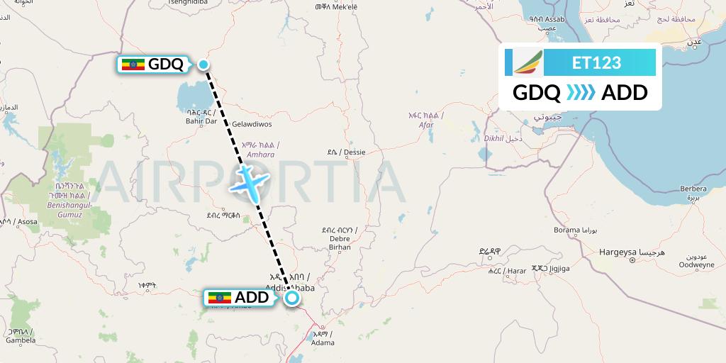ET123 Ethiopian Airlines Flight Map: Gondar to Addis Ababa