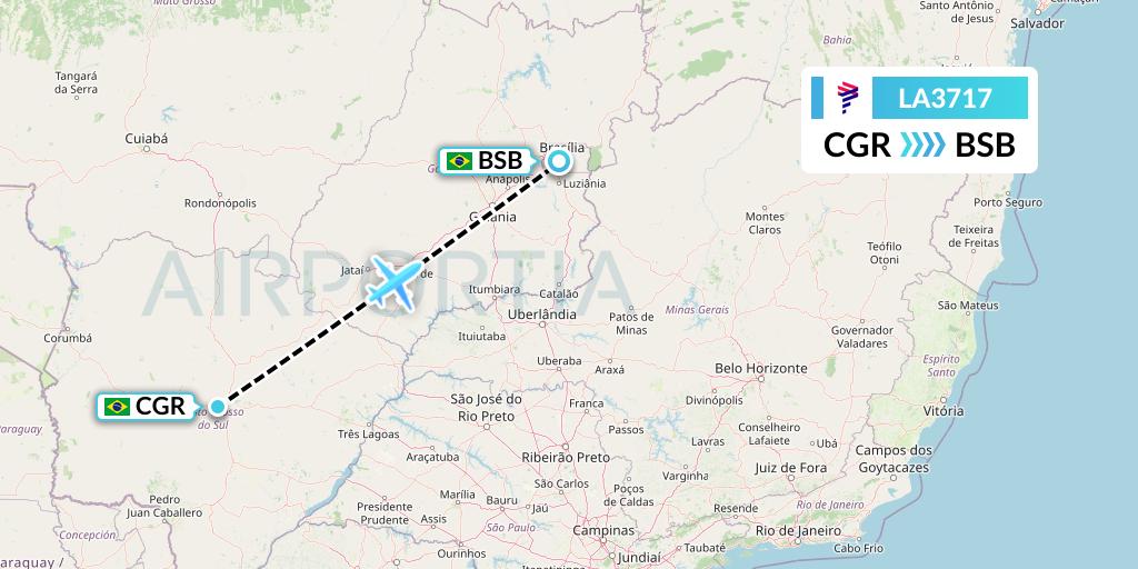 LA3717 LAN Airlines Flight Map: Campo Grande to Brasilia