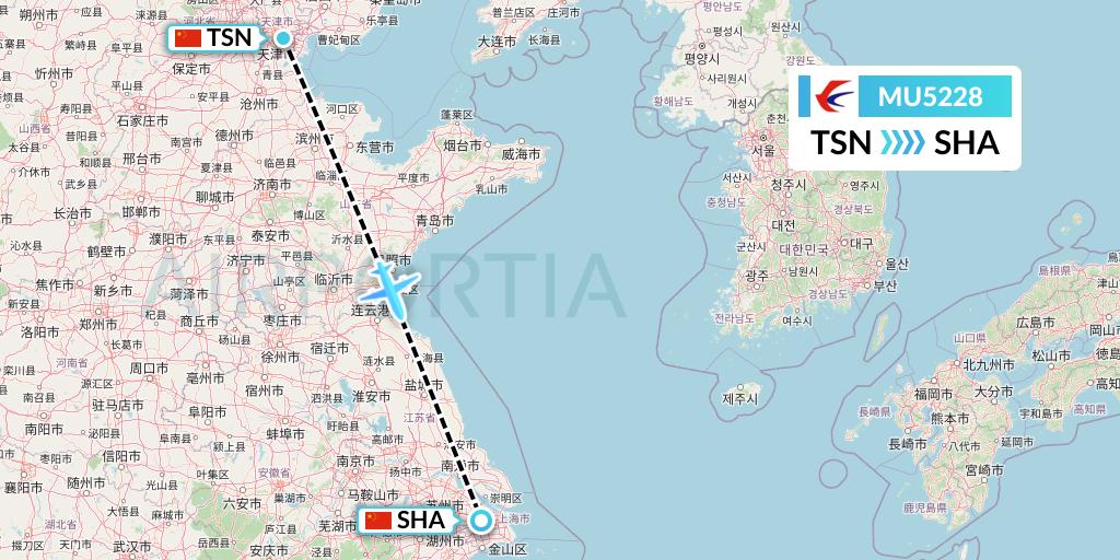 MU5228 China Eastern Airlines Flight Map: Tianjin to Shanghai
