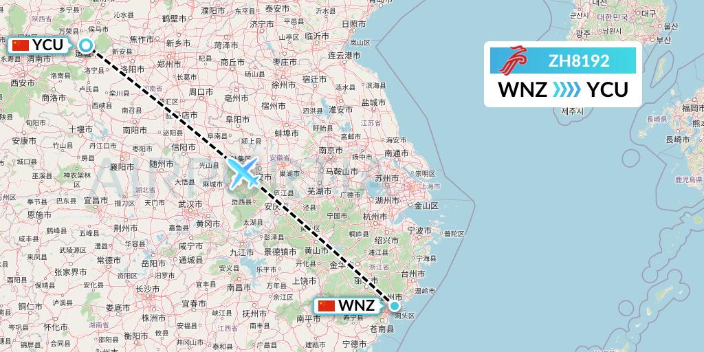 ZH8192 Shenzhen Airlines Flight Map: Wenzhou to Yuncheng