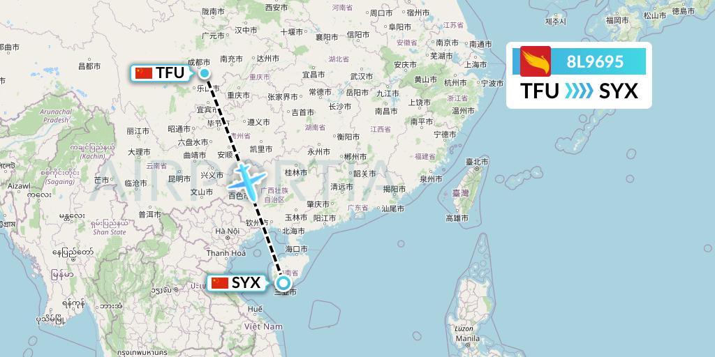 8L9695 Lucky Air Flight Map: Chengdu to Sanya