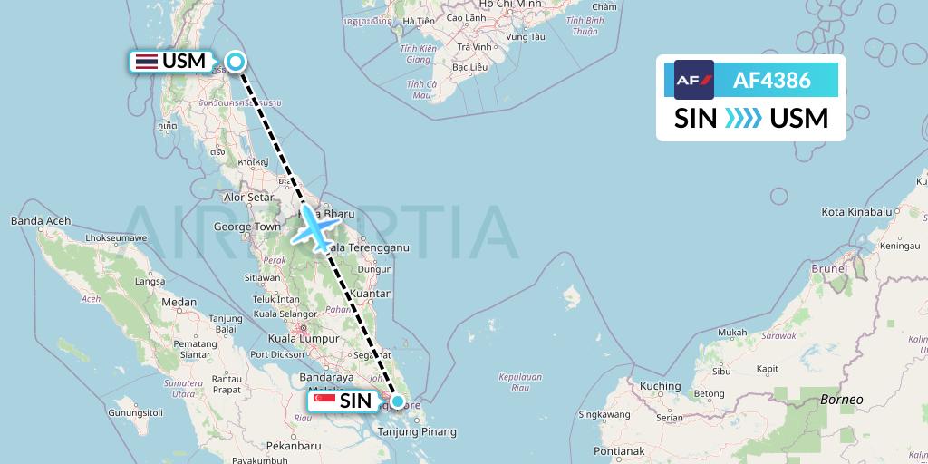 AF4386 Air France Flight Map: Singapore to Koh Samui