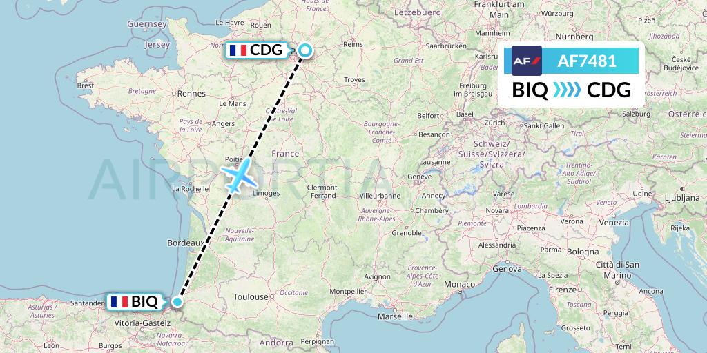AF7481 Air France Flight Map: Biarritz to Paris