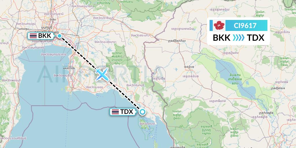 CI9617 China Airlines Flight Map: Bangkok to Trat
