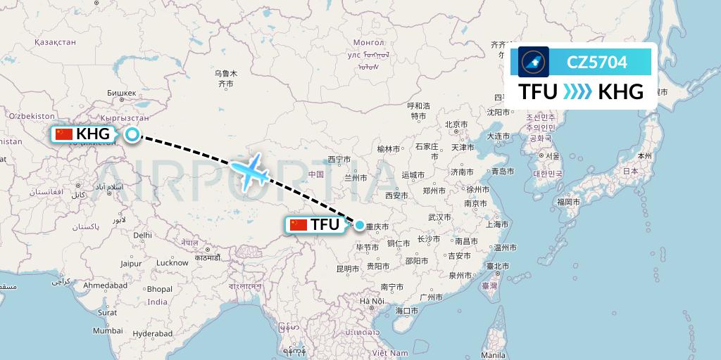 CZ5704 China Southern Airlines Flight Map: Chengdu to Kashgar