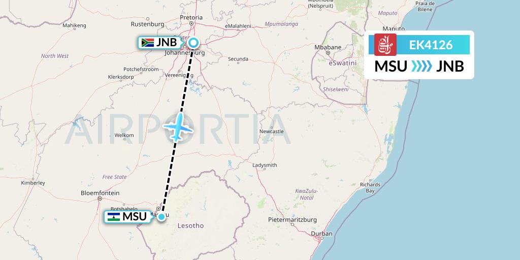 EK4126 Emirates Flight Map: Maseru to Johannesburg