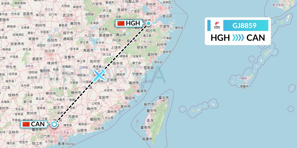 GJ8859 Loong Airlines Flight Map: Hangzhou to Guangzhou
