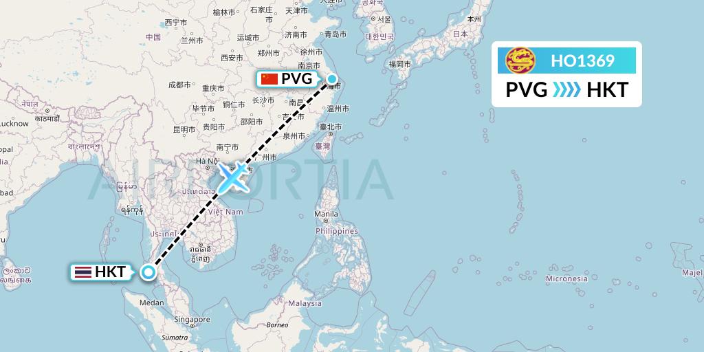 HO1369 Juneyao Airlines Flight Map: Shanghai to Phuket