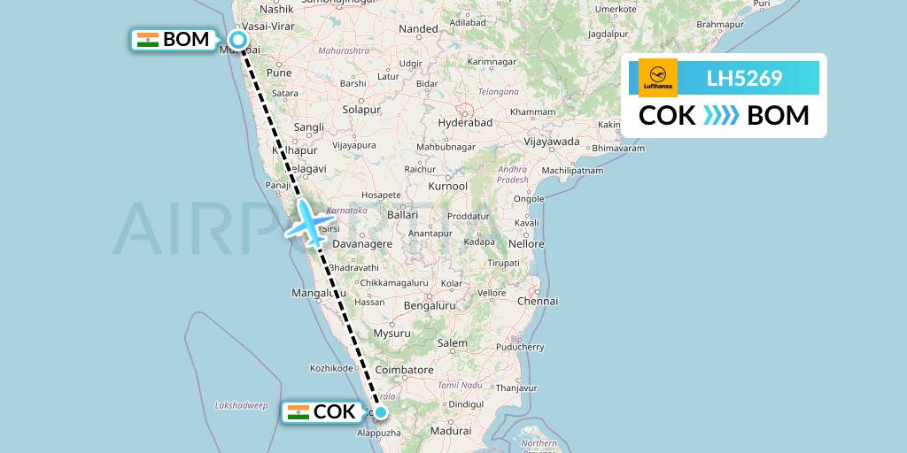LH5269 Lufthansa Flight Map: Cochin to Mumbai