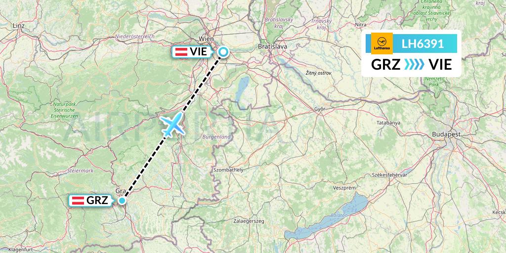 LH6391 Lufthansa Flight Map: Graz to Vienna