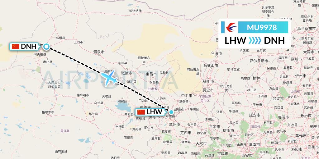 MU9978 China Eastern Airlines Flight Map: Lanzhou to Dunhuang