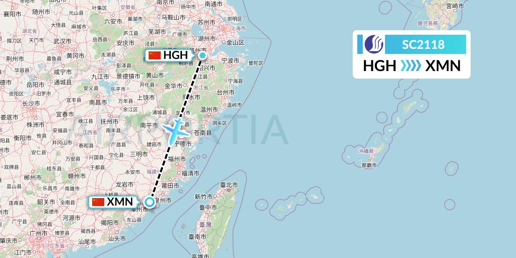 SC2118 Shandong Airlines Flight Map: Hangzhou to Xiamen