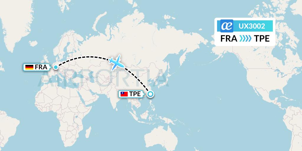 UX3002 Air Europa Flight Map: Frankfurt to Taipei