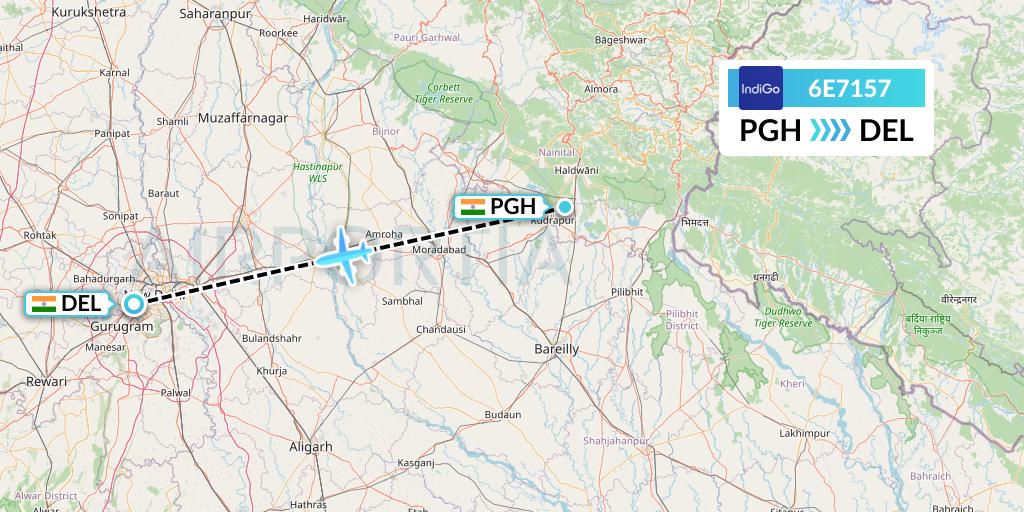 6E7157 IndiGo Airlines Flight Map: Pantnagar to Delhi