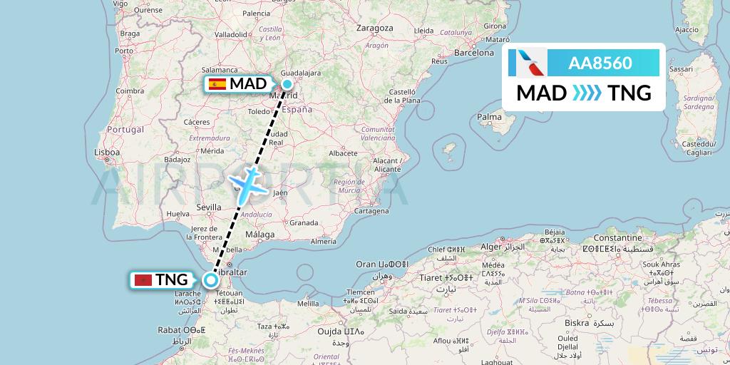 AA8560 American Airlines Flight Map: Madrid to Tangier