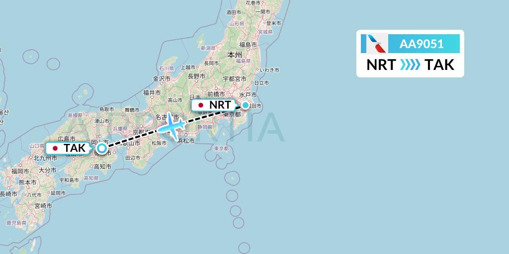 AA9051 American Airlines Flight Map: Tokyo to Takamatsu