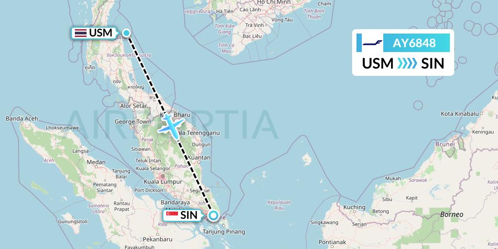 AY6848 Finnair Flight Map: Koh Samui to Singapore