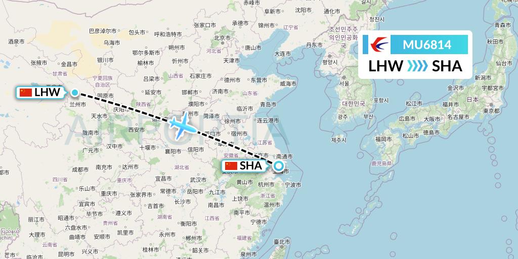 MU6814 China Eastern Airlines Flight Map: Lanzhou to Shanghai