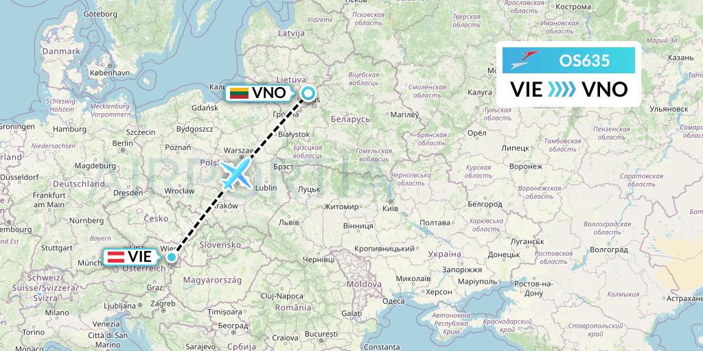 OS635 Austrian Airlines Flight Map: Vienna to Vilnius