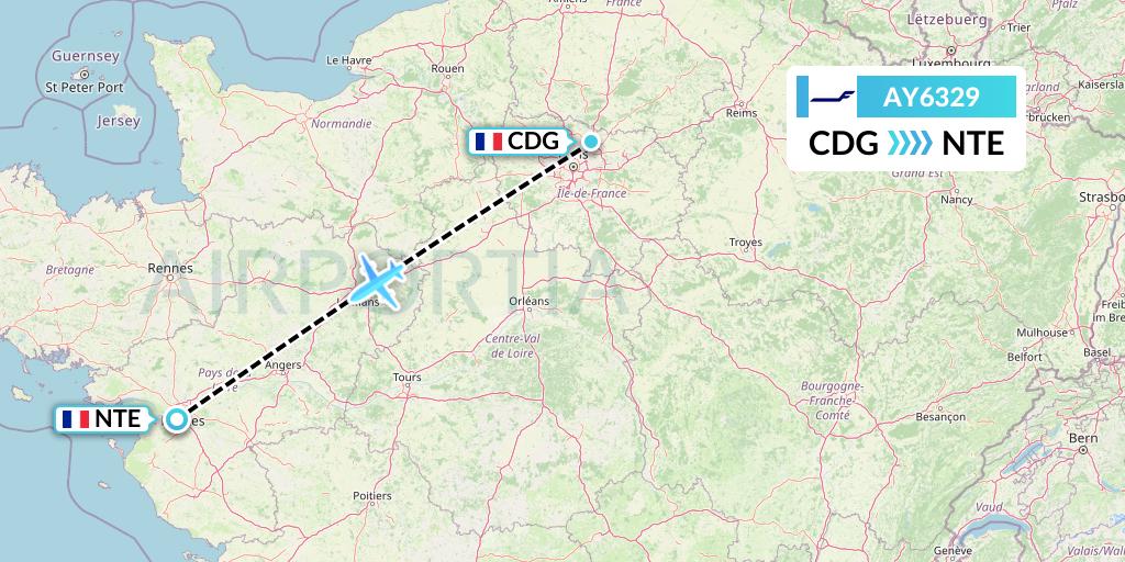 AY6329 Finnair Flight Map: Paris to Nantes