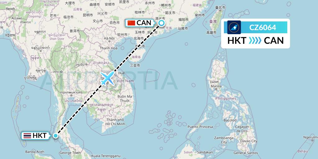 CZ6064 China Southern Airlines Flight Map: Phuket to Guangzhou