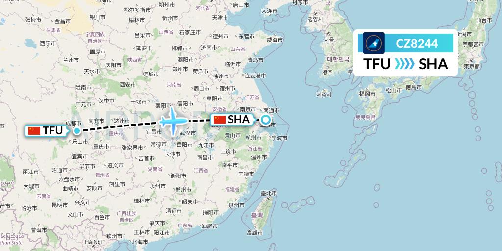CZ8244 China Southern Airlines Flight Map: Chengdu to Shanghai