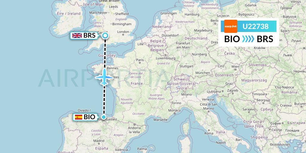 U22738 EasyJet Flight Map: Bilbao to Bristol