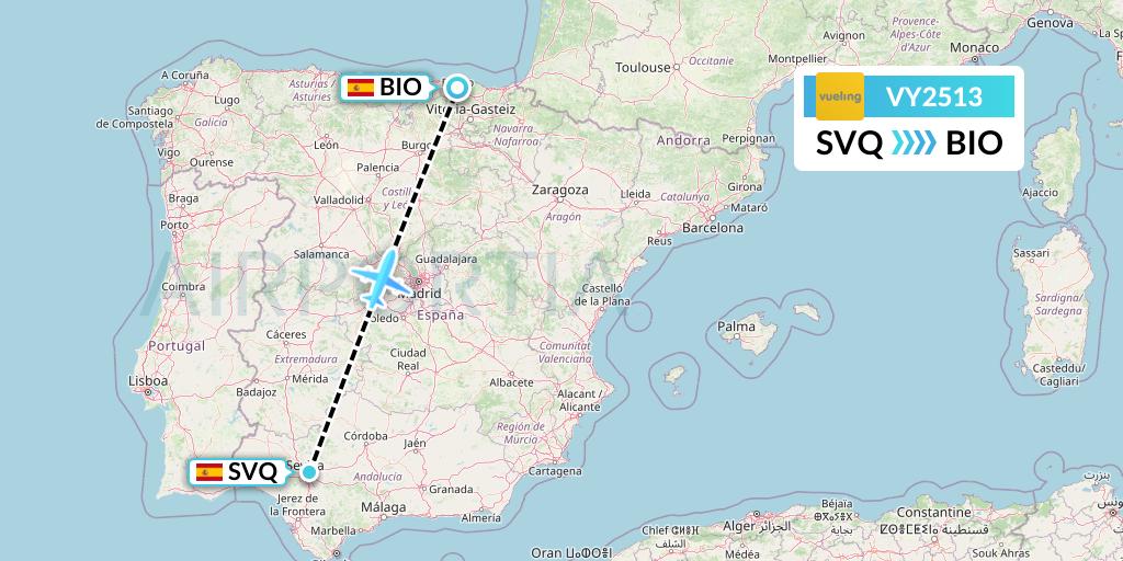 VY2513 Vueling Flight Map: Seville to Bilbao