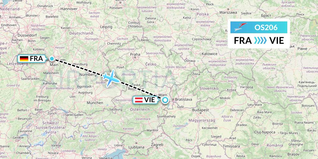 OS206 Austrian Airlines Flight Map: Frankfurt to Vienna
