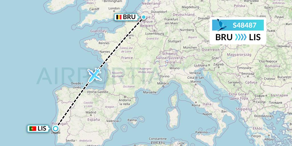 S48487 Azores Airlines Flight Map: Brussels to Lisbon