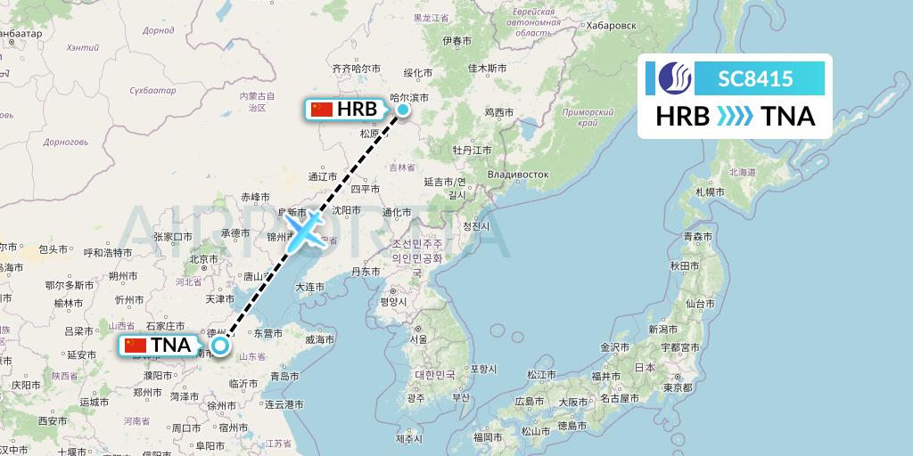 SC8415 Shandong Airlines Flight Map: Harbin to Jinan