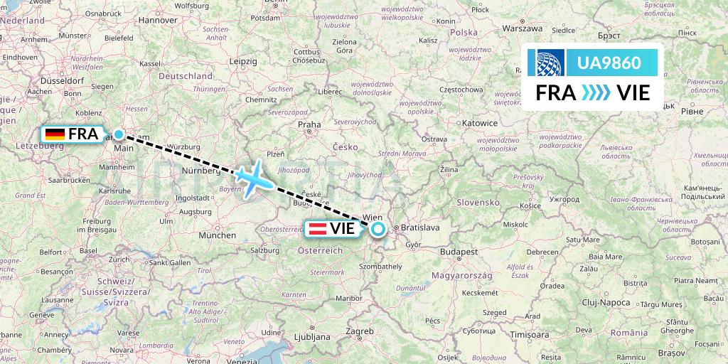 UA9860 United Airlines Flight Map: Frankfurt to Vienna
