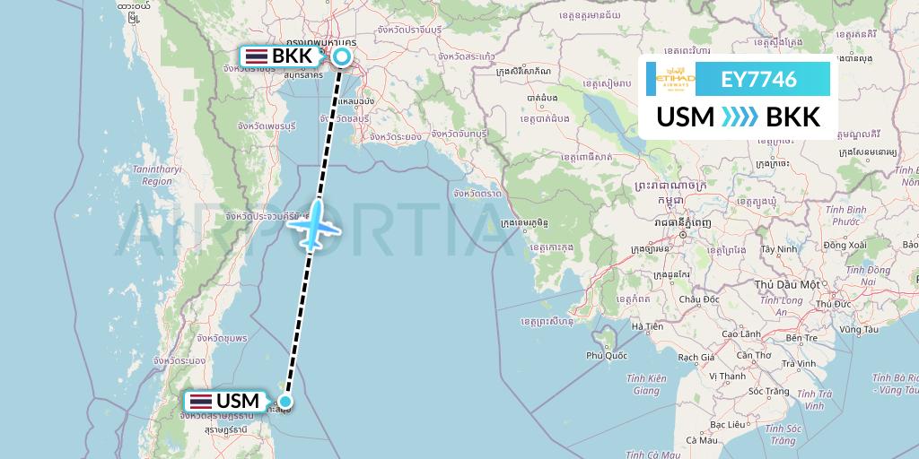 EY7746 Etihad Airways Flight Map: Koh Samui to Bangkok