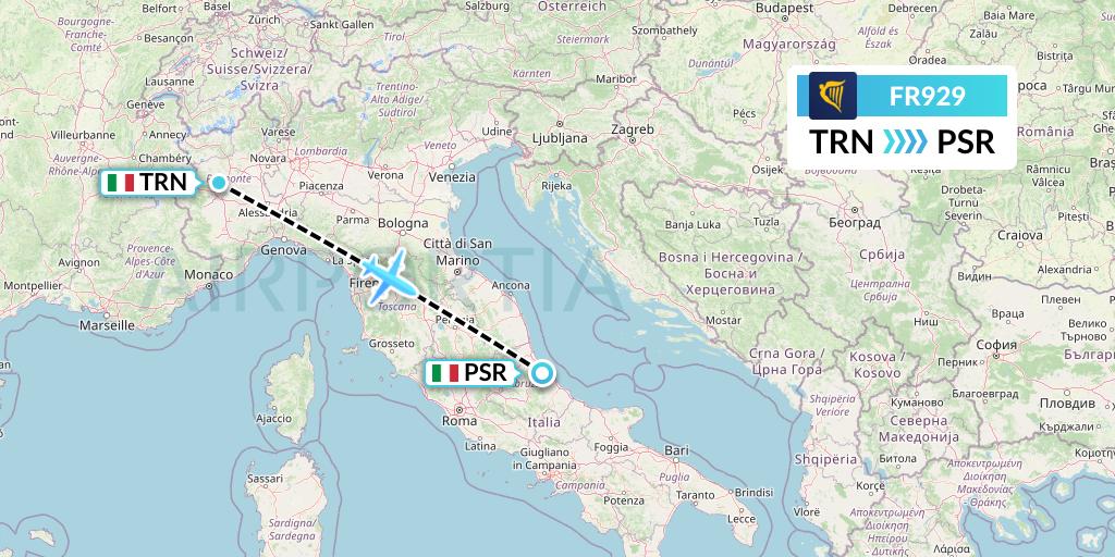 FR929 Ryanair Flight Map: Turin to Pescara