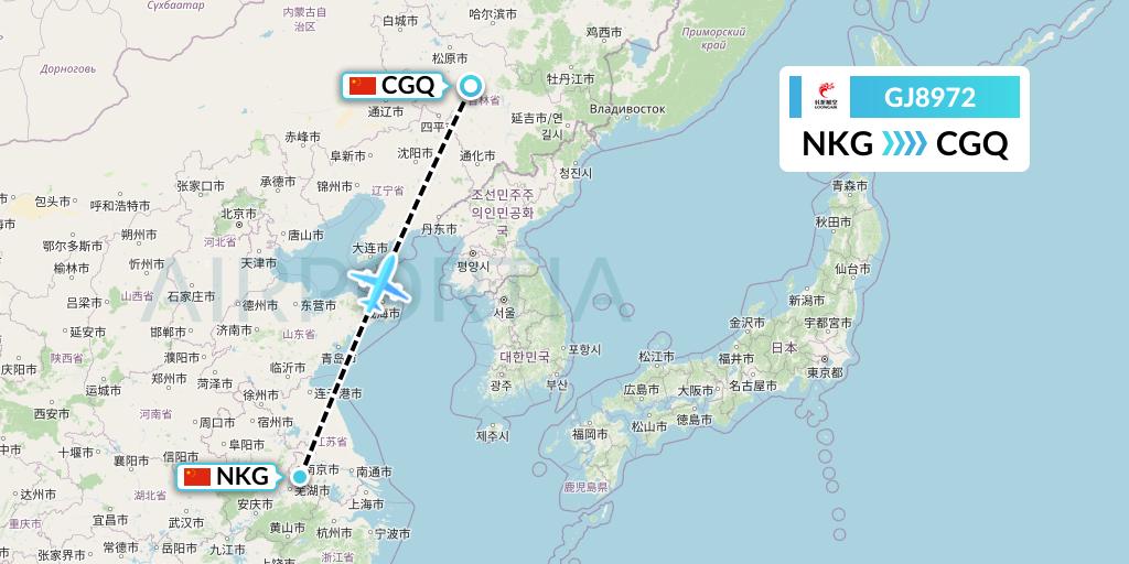 GJ8972 Loong Airlines Flight Map: Nanjing to Changchun
