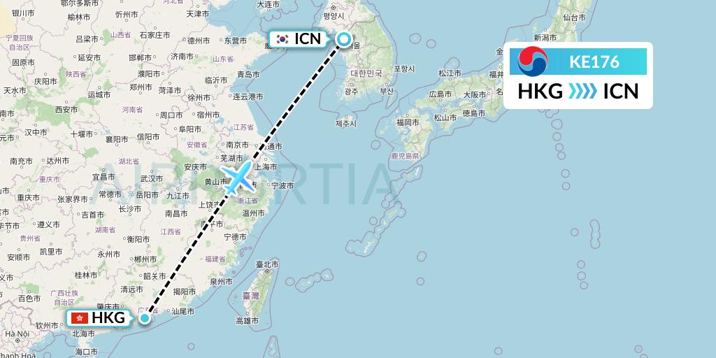 KE176 Korean Air Flight Map: Hong Kong to Seoul