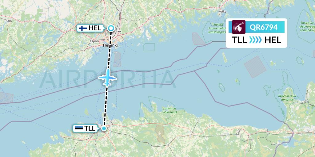 QR6794 Qatar Airways Flight Map: Tallinn to Helsinki